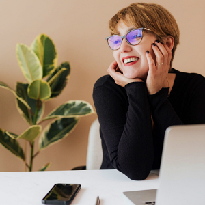 Happy professional working remotely